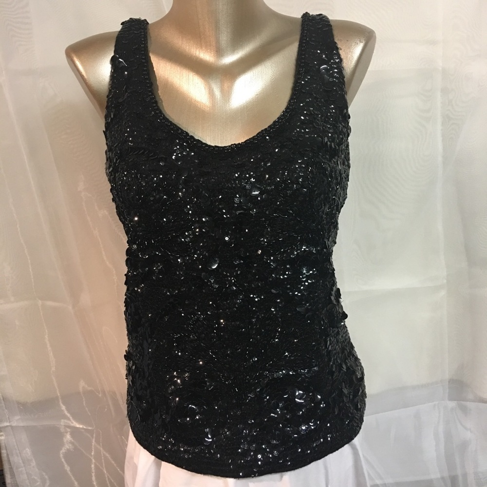 Vintage women’s black hand decorated sequinned top